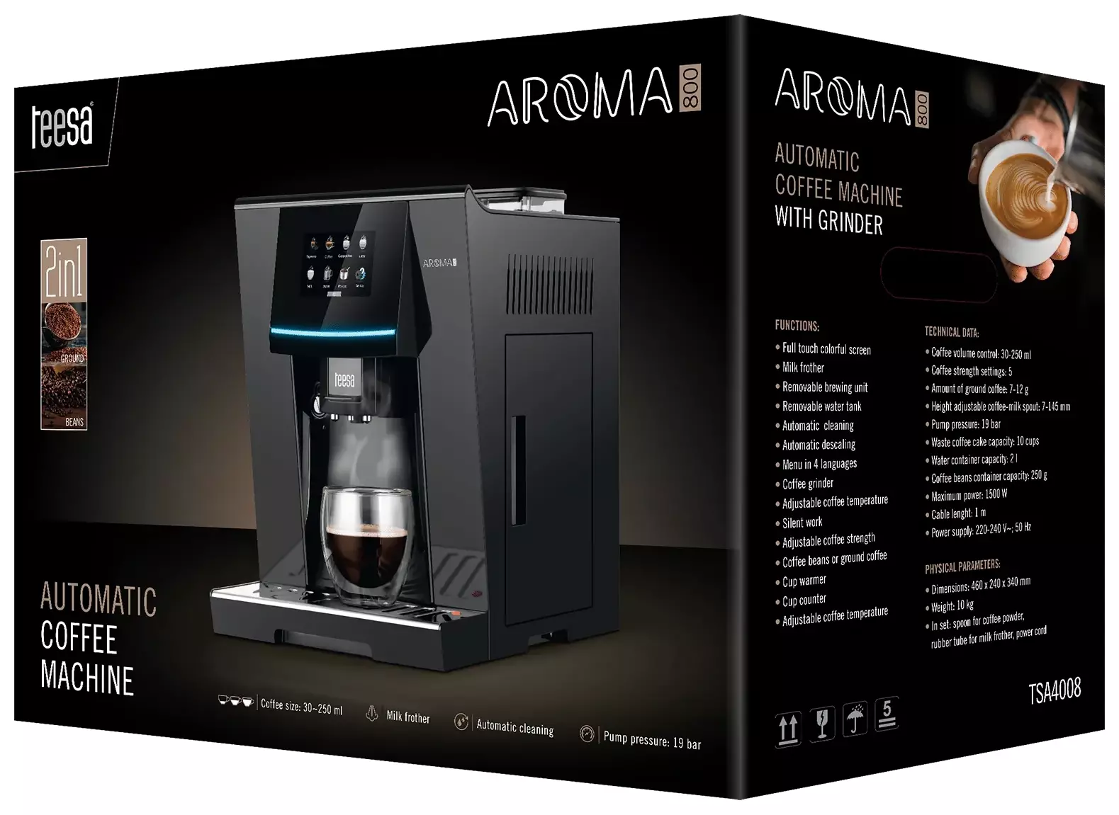 Ekspres TEESA AROMA 800 - Świeża kawa i idealne cappuccino z dotykowym komfortem