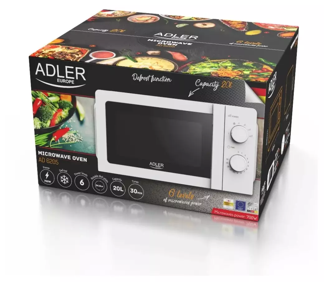 Adler AD 6205 – kompaktowa kuchenka mikrofalowa doskonała do małej kuchni