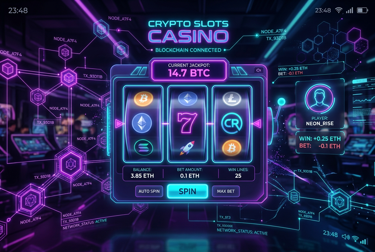 Futurystyczny interfejs kasyna blockchain z neonowym oświetleniem