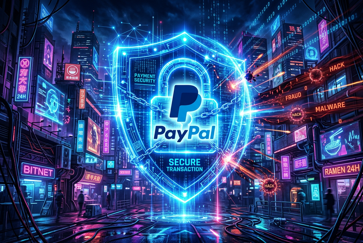 Wizualizacja tarczy bezpieczeństwa i szyfrowania danych PayPal
